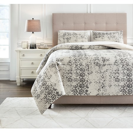 Queen Addey Bone/Charcoal Comforter Set